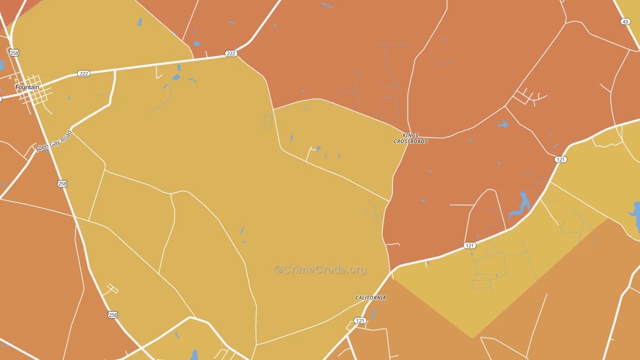 Kings Crossroads, NC Map of Vehicle Theft Rates
