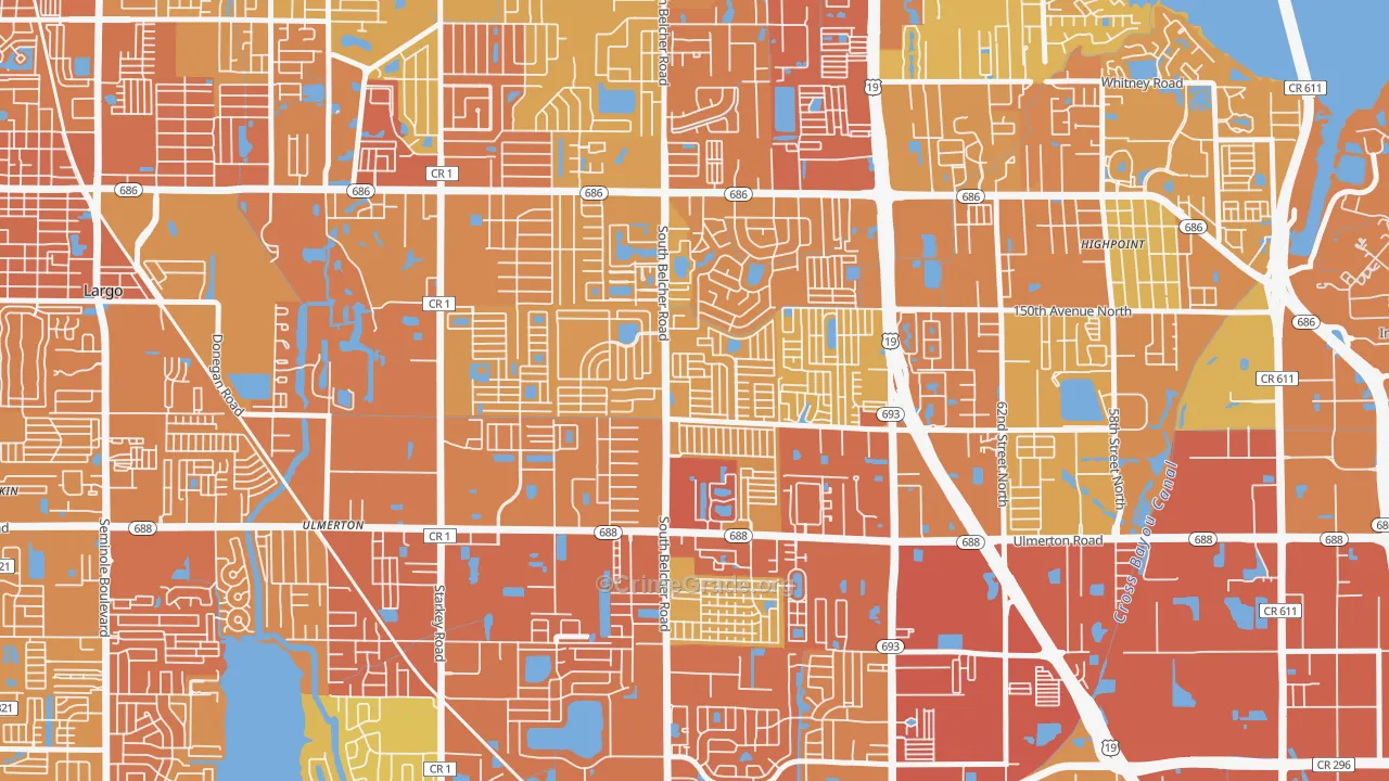 Kings Manor, Largo, FL Map of Vehicle Theft Rates