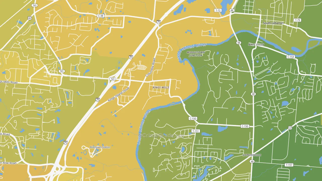 Kings Mills, OH Map of Vehicle Theft Rates