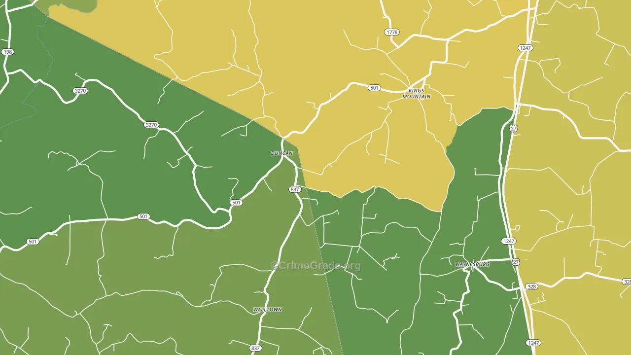 Kings Mountain, KY Map of Vehicle Theft Rates