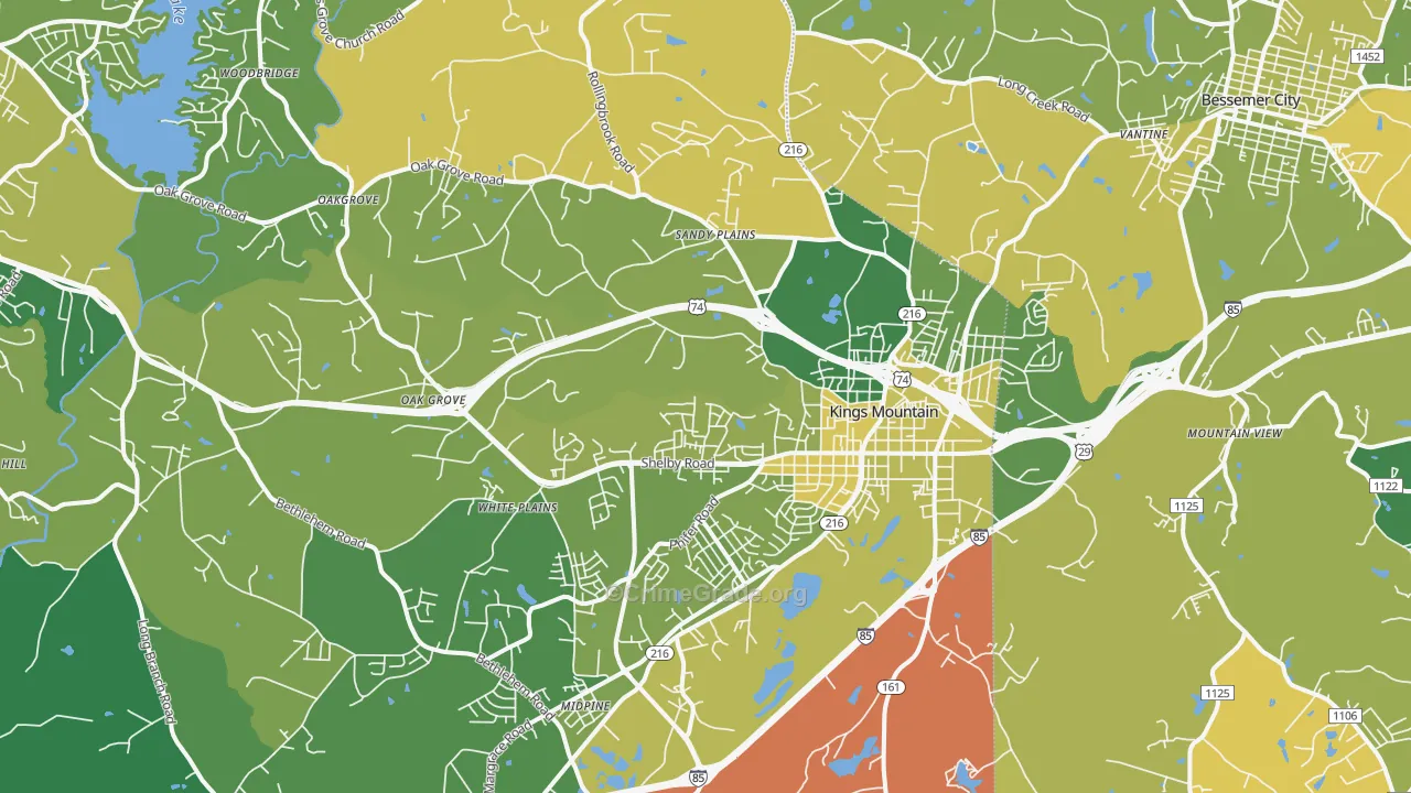 Kings Mountain, NC Map of Vehicle Theft Rates
