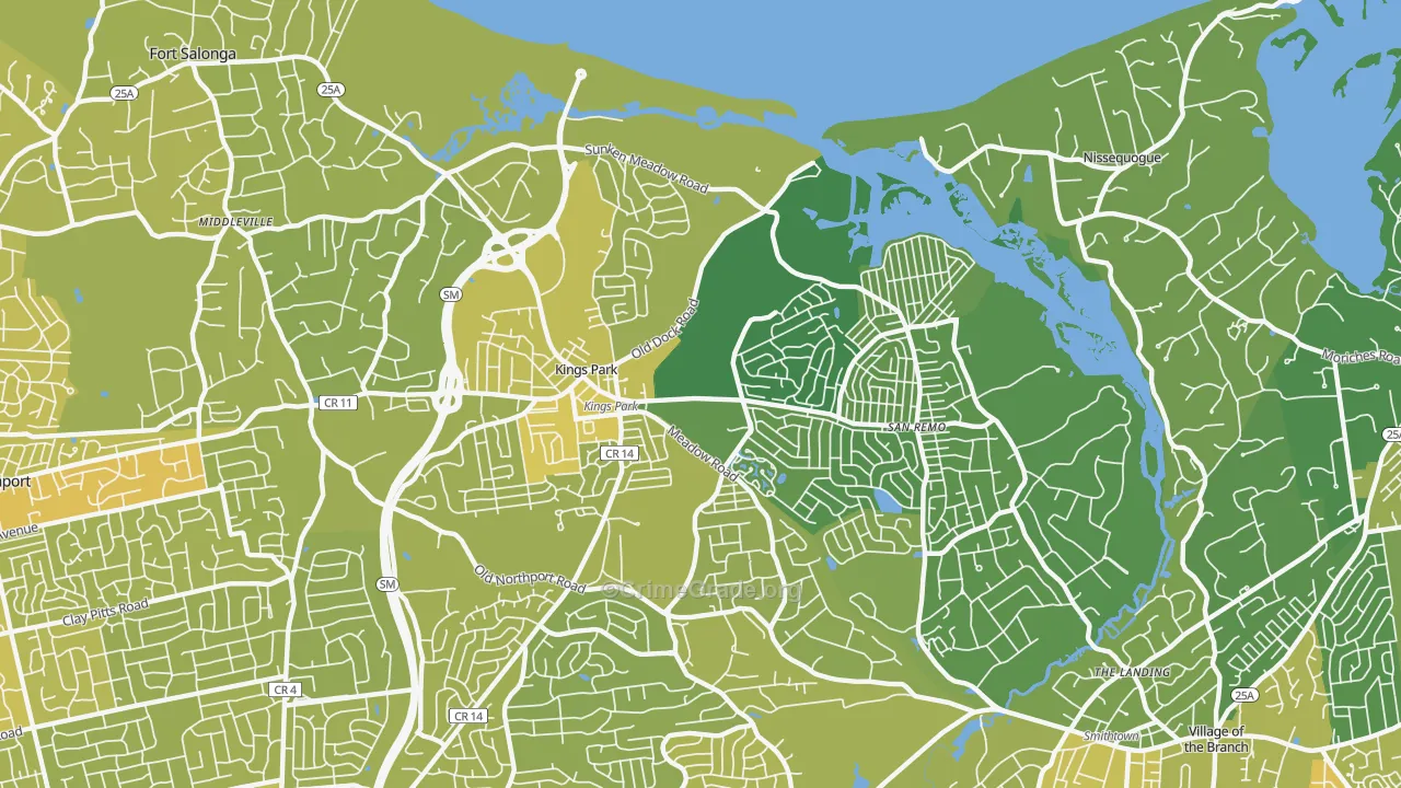 Kings Park, NY Map of Vehicle Theft Rates