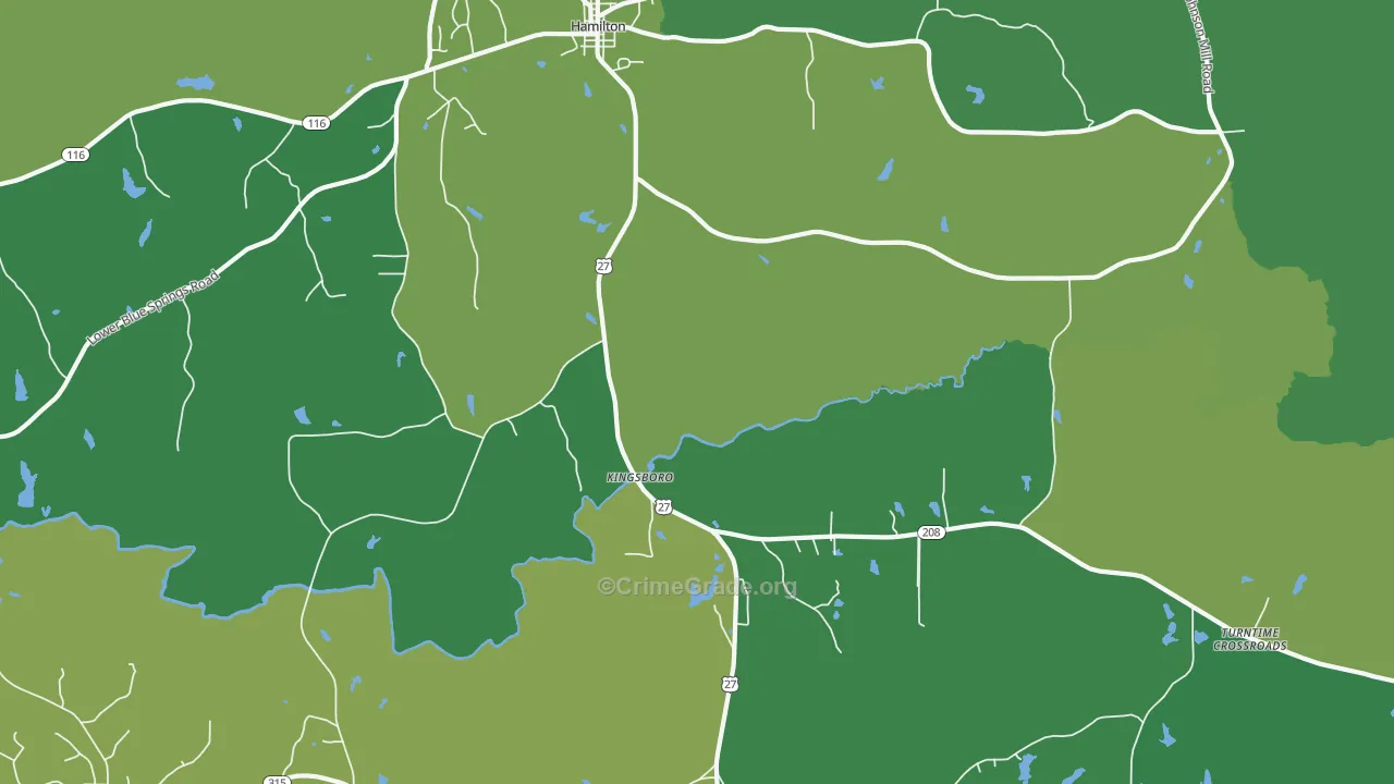 Kingsboro, GA Map of Vehicle Theft Rates