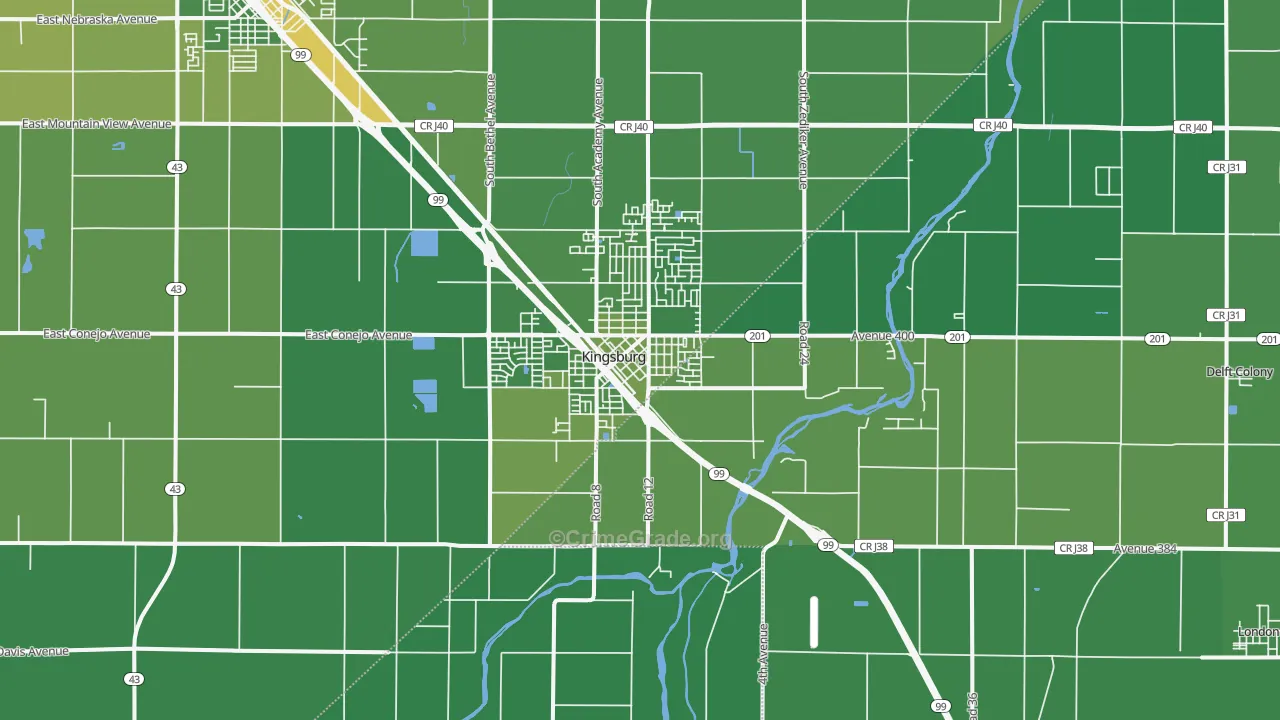 Kingsburg, CA Map of Vehicle Theft Rates