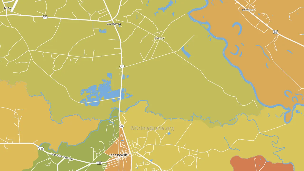 Kingsburg, SC Map of Vehicle Theft Rates