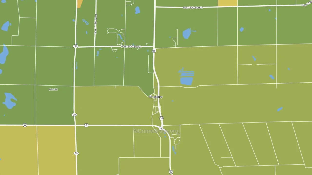 Kingsbury, IN Map of Vehicle Theft Rates