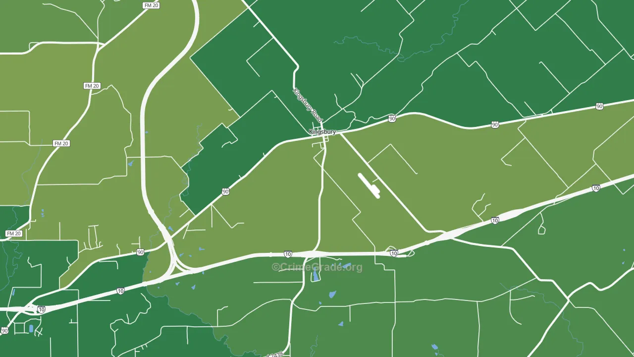 Kingsbury, TX Map of Vehicle Theft Rates