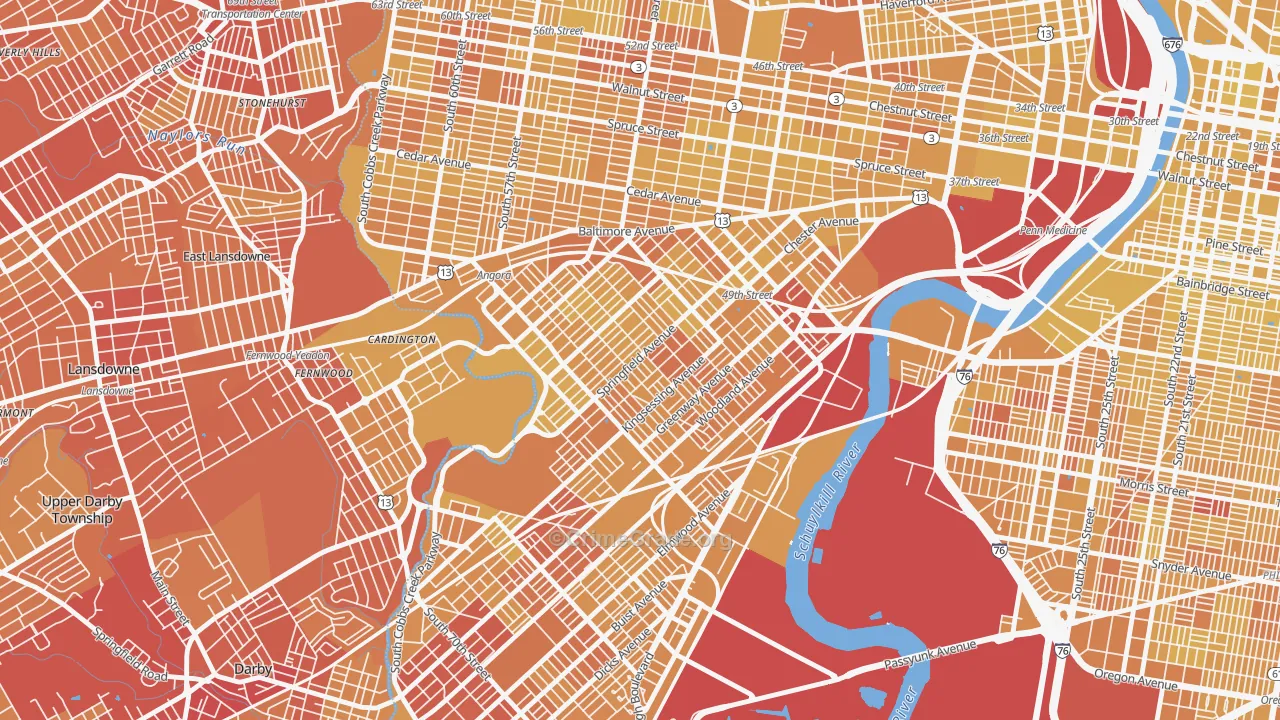 Kingsessing, Philadelphia, PA Map of Vehicle Theft Rates