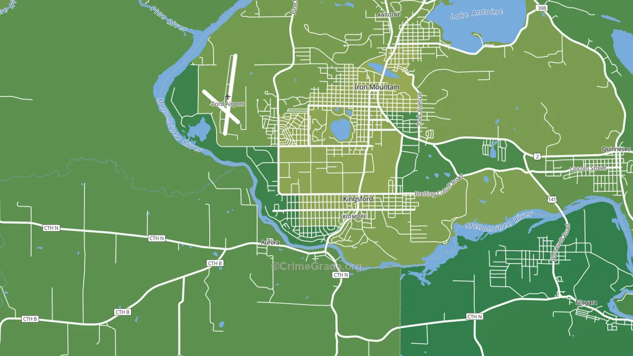 Kingsford, MI Map of Vehicle Theft Rates