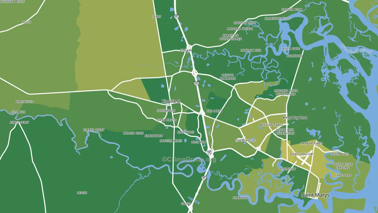 Kingsland, GA Map of Vehicle Theft Rates