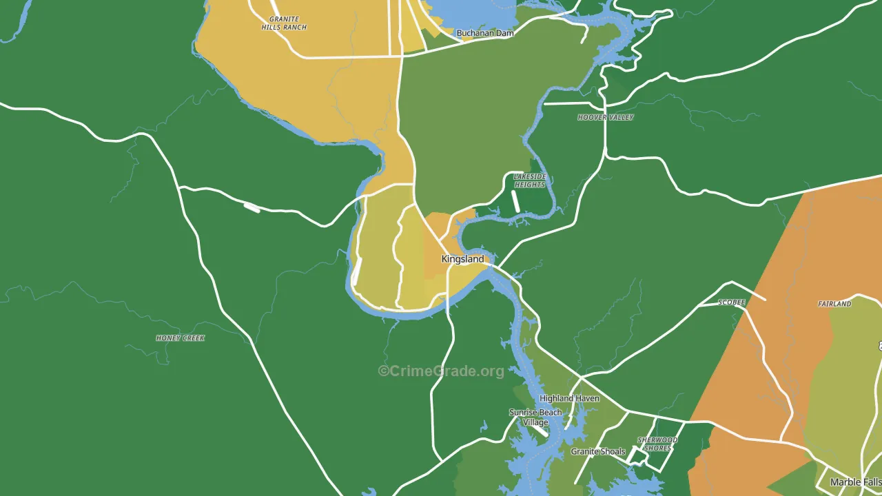 Kingsland, TX Map of Vehicle Theft Rates