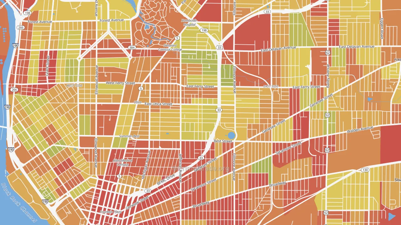 Kingsley, Buffalo, NY Map of Vehicle Theft Rates