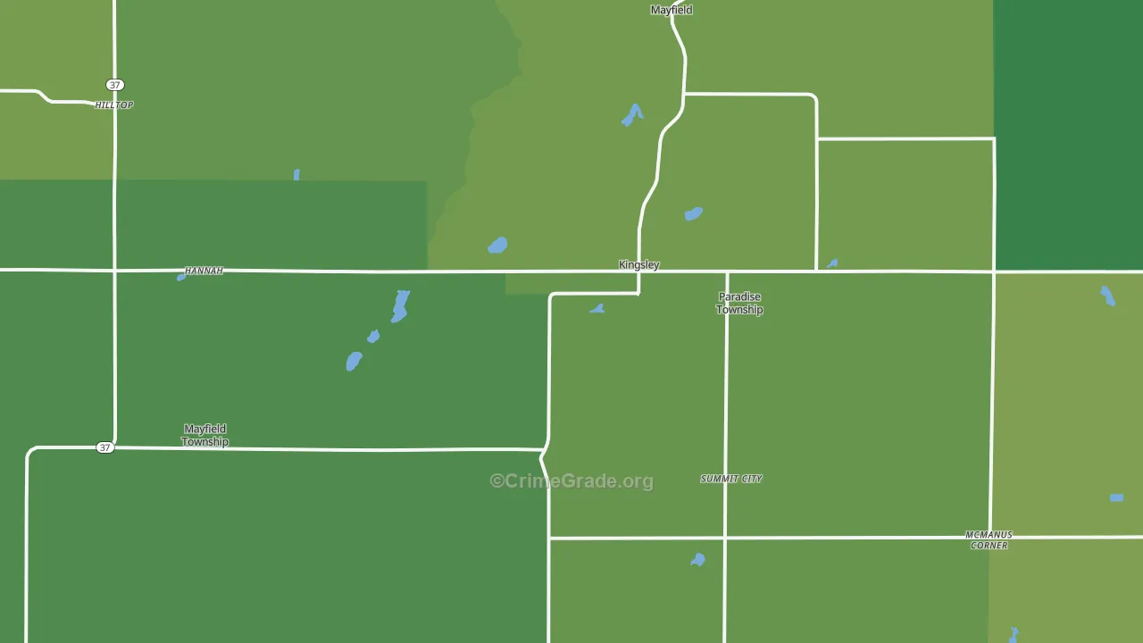 Kingsley, MI Map of Vehicle Theft Rates