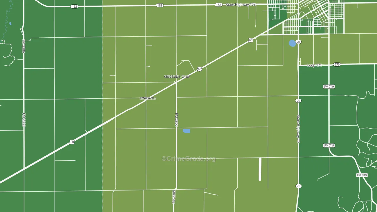 Kingsmill, TX Map of Vehicle Theft Rates