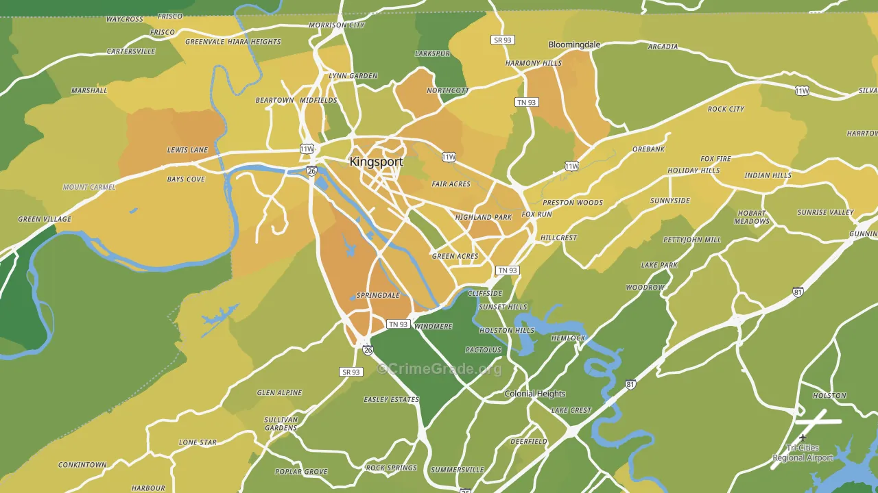 Kingsport, TN Map of Vehicle Theft Rates