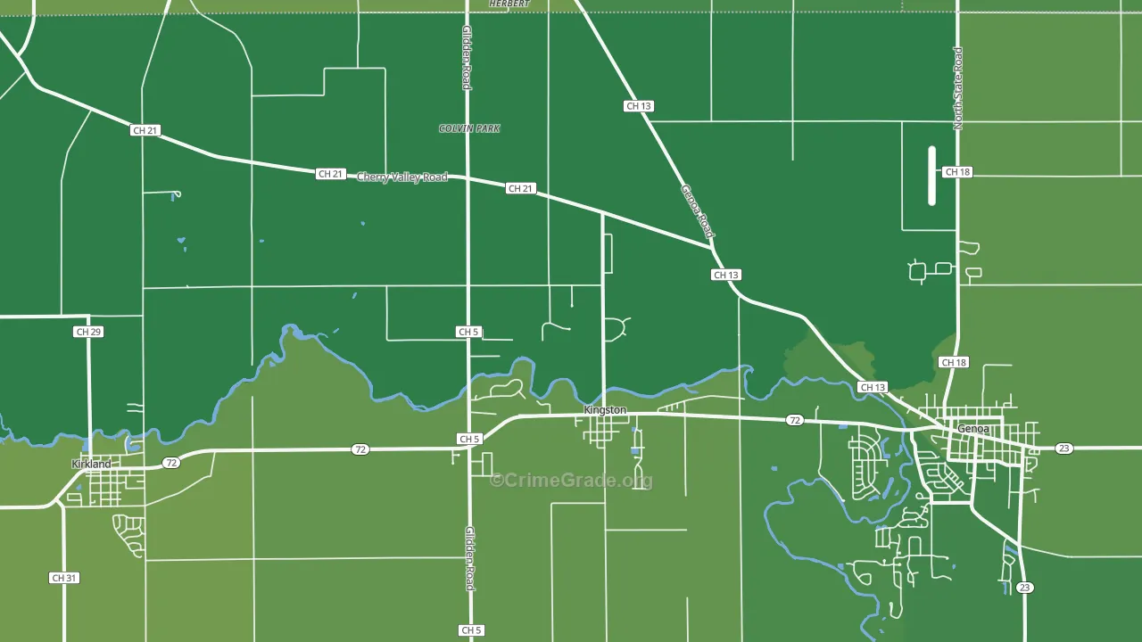 Kingston, IL Map of Vehicle Theft Rates