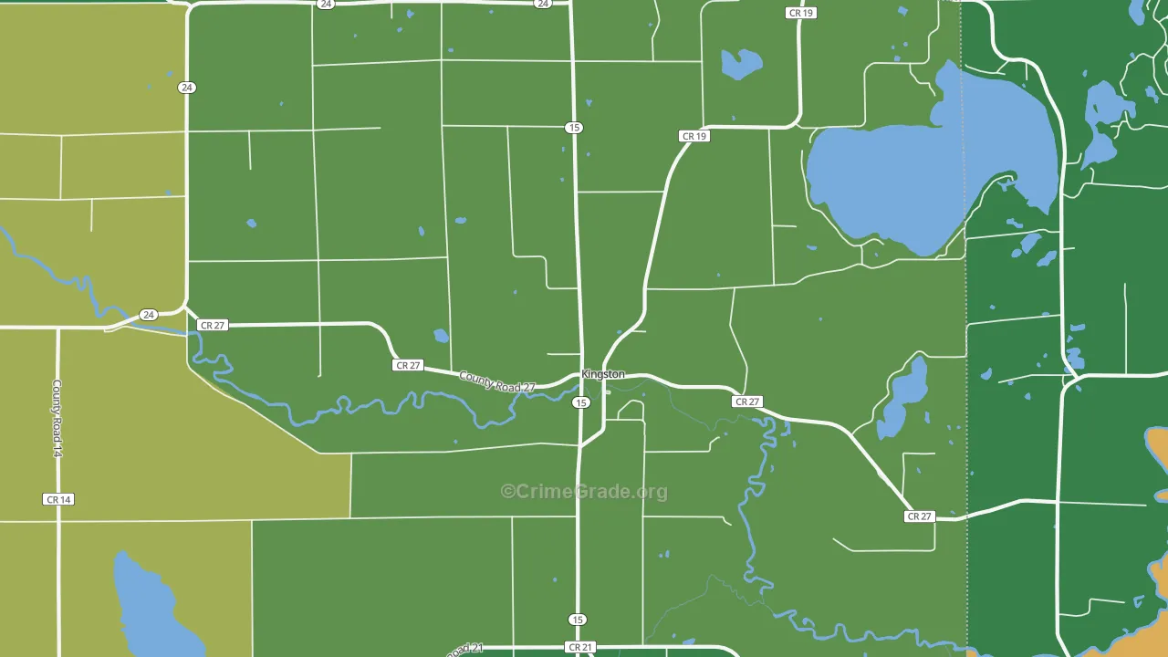 Kingston, MN Map of Vehicle Theft Rates