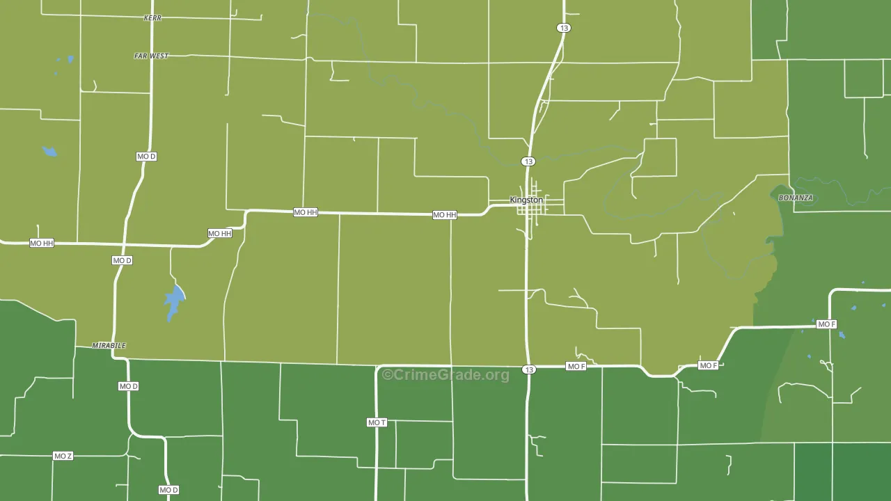 Kingston, MO Map of Vehicle Theft Rates