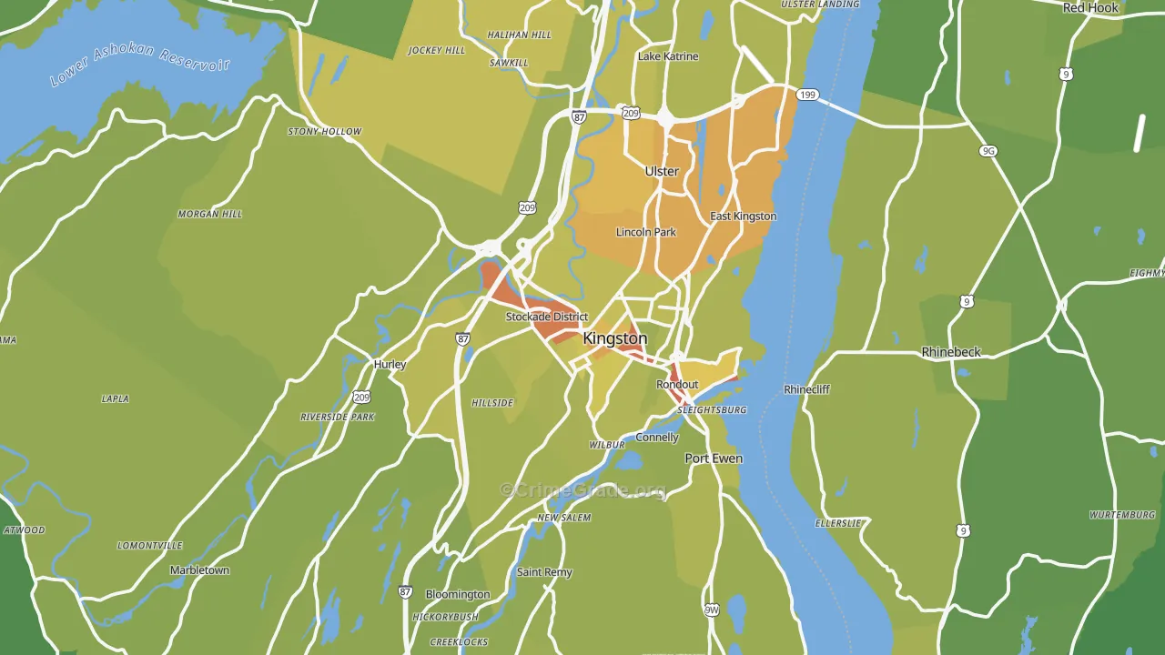 Kingston, NY Map of Vehicle Theft Rates