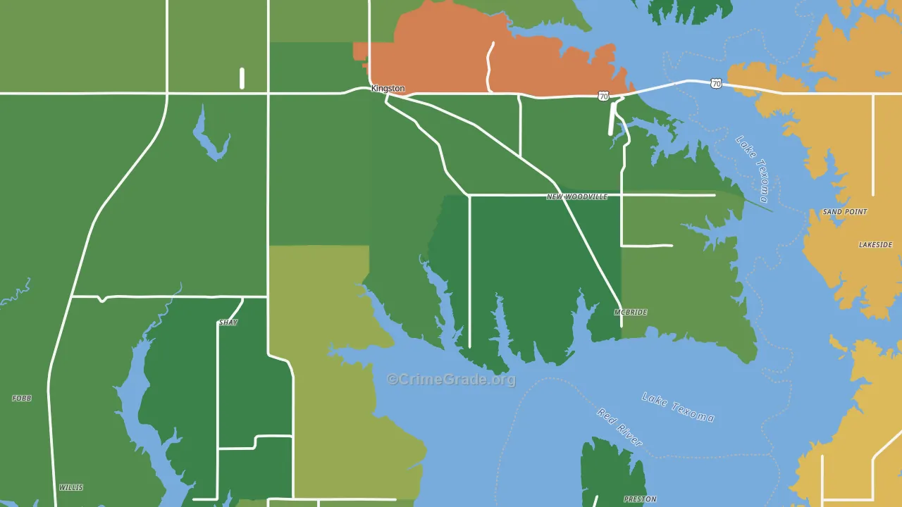 Kingston, OK Map of Vehicle Theft Rates