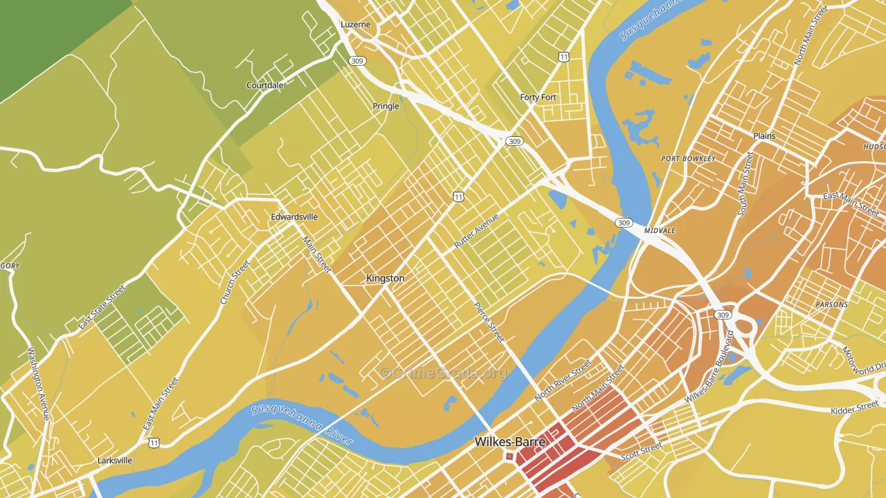 Kingston, PA Map of Vehicle Theft Rates
