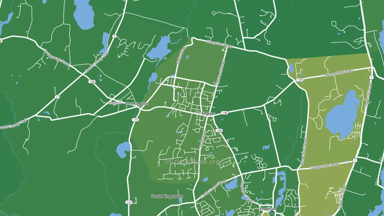 Kingston, RI Map of Vehicle Theft Rates