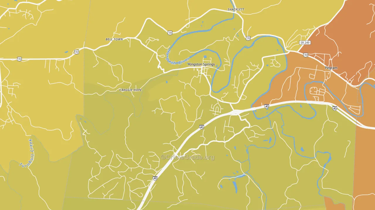 Kingston Springs, TN Map of Vehicle Theft Rates