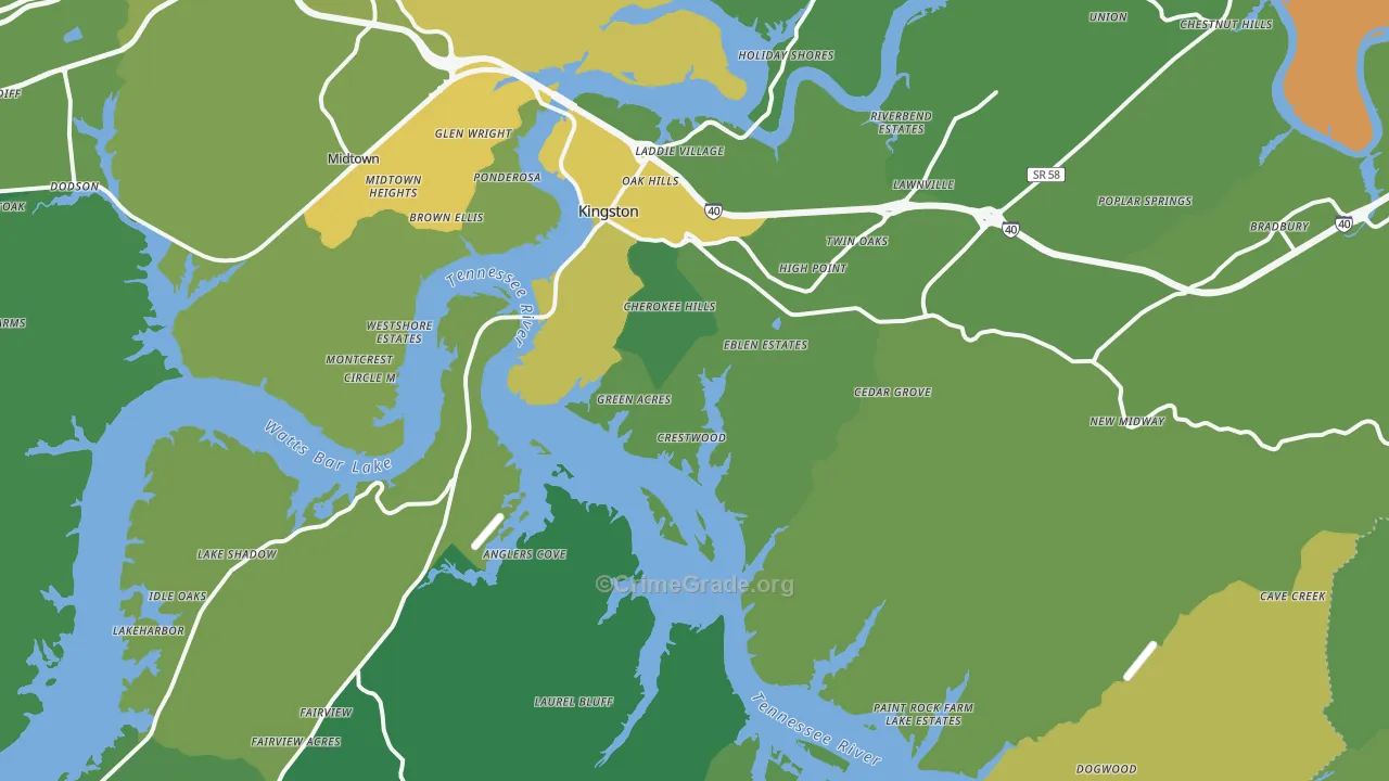 Kingston, TN Map of Vehicle Theft Rates