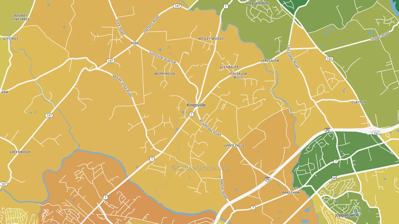 Kingsville, MD Map of Vehicle Theft Rates