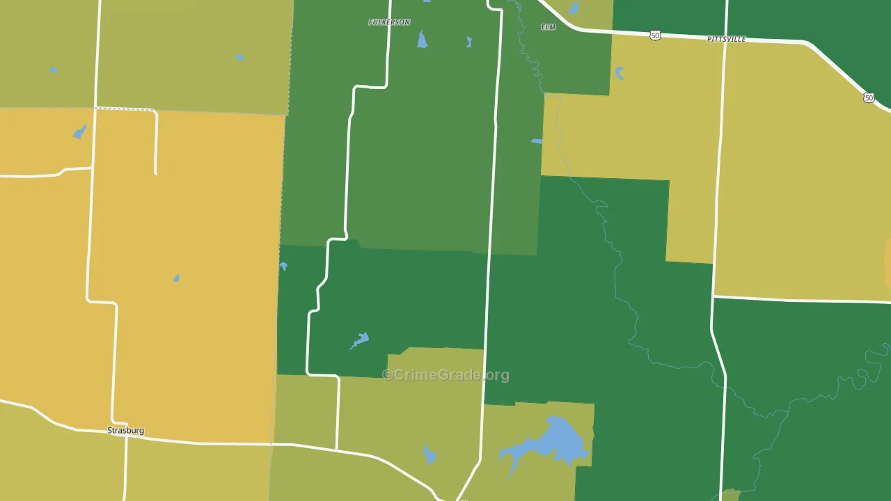 Kingsville, MO Map of Vehicle Theft Rates