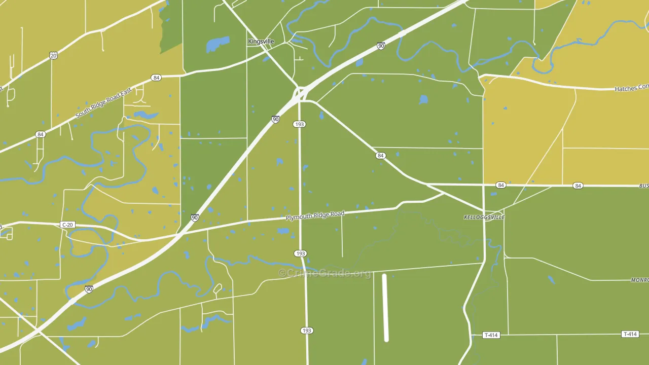 Kingsville, OH Map of Vehicle Theft Rates
