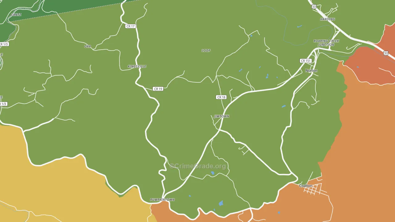 Kingsville, WV Map of Vehicle Theft Rates