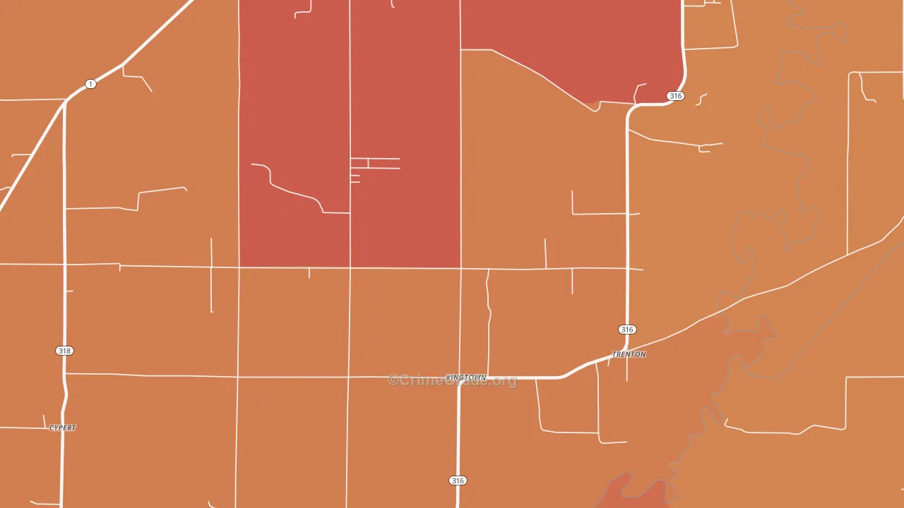 Kingtown, AR Map of Vehicle Theft Rates