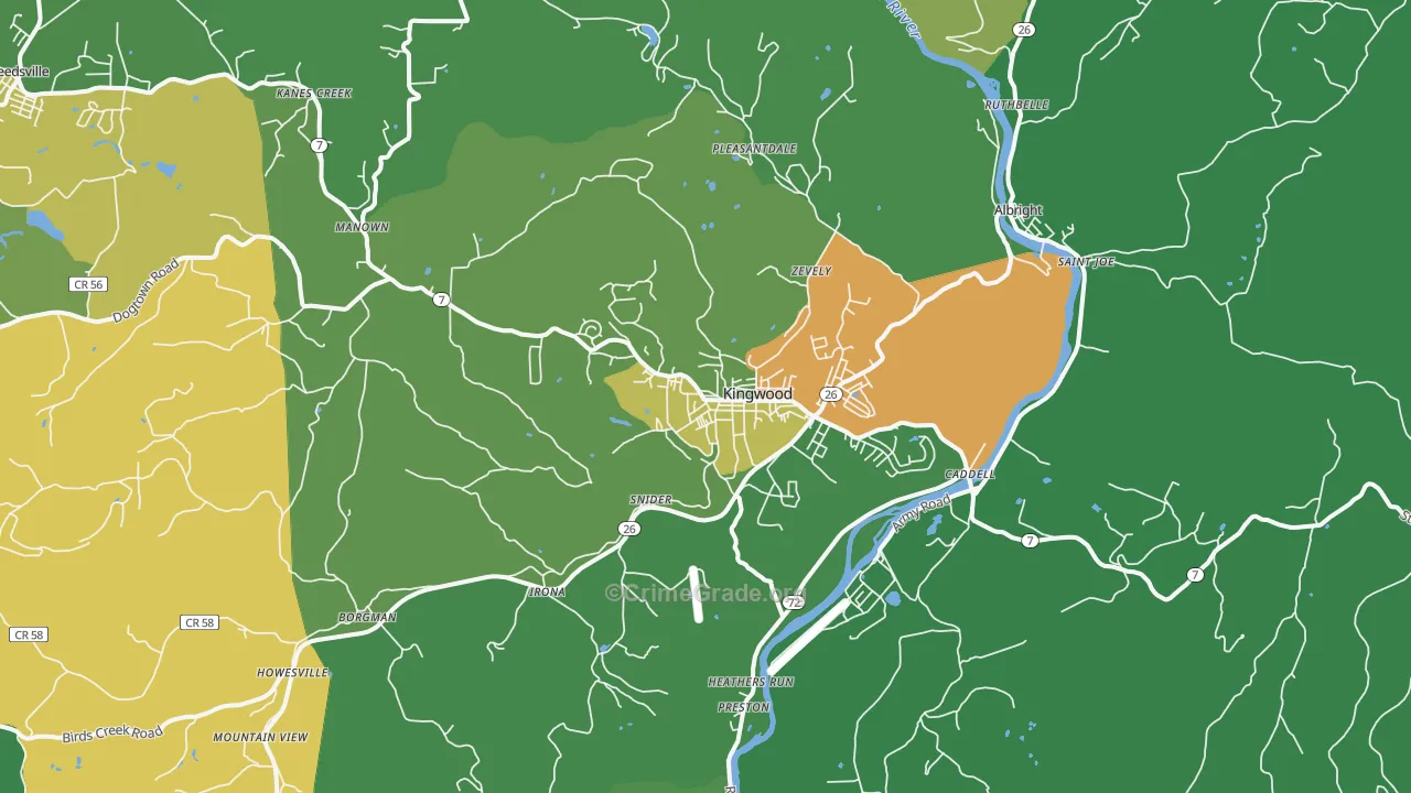 Kingwood, WV Map of Vehicle Theft Rates