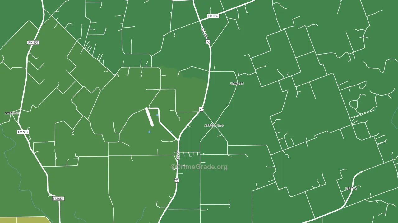 Kinkler, TX Map of Vehicle Theft Rates