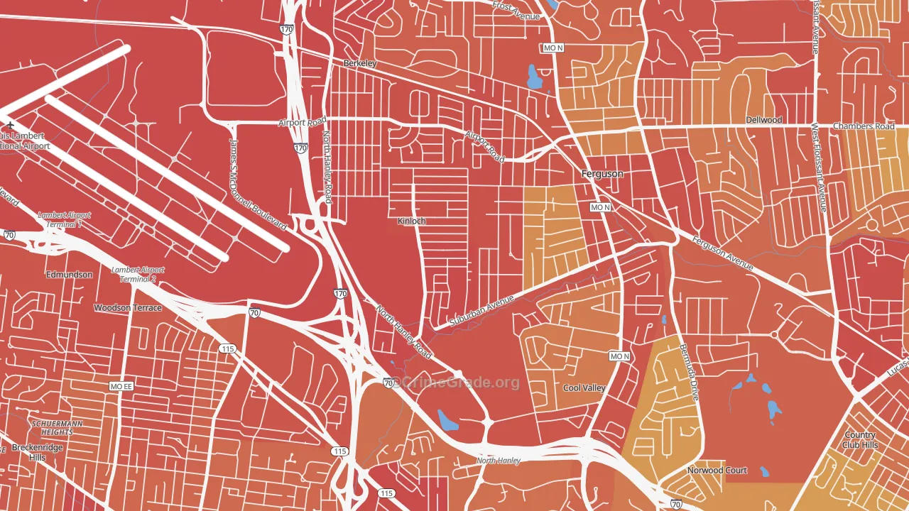 Kinloch, MO Map of Vehicle Theft Rates