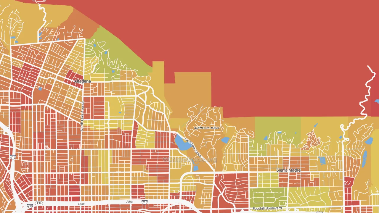Kinneloa Mesa, CA Map of Vehicle Theft Rates