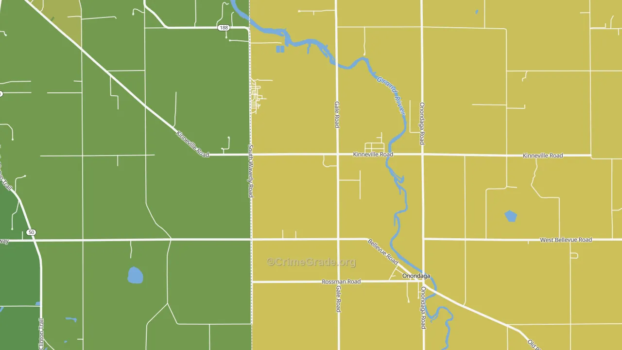 Kinneville, MI Map of Vehicle Theft Rates