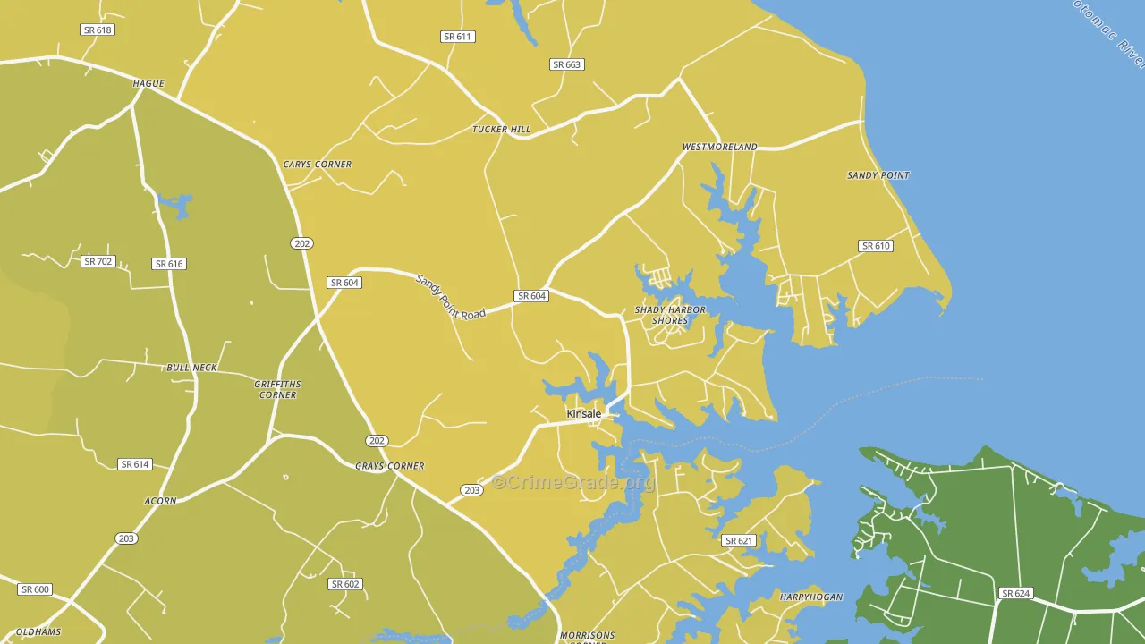 Kinsale, VA Map of Vehicle Theft Rates