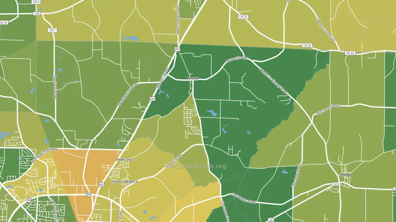 Kinsey, AL Map of Vehicle Theft Rates