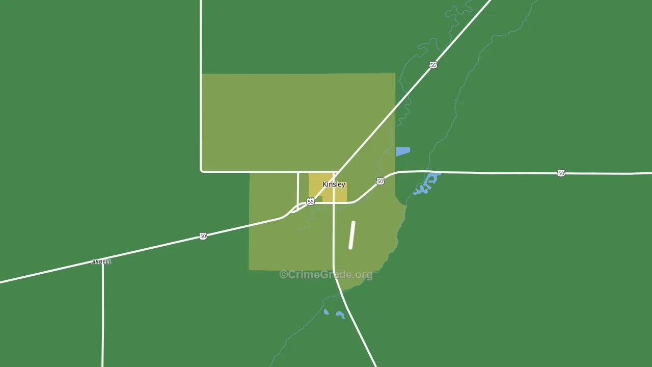 Kinsley, KS Map of Vehicle Theft Rates