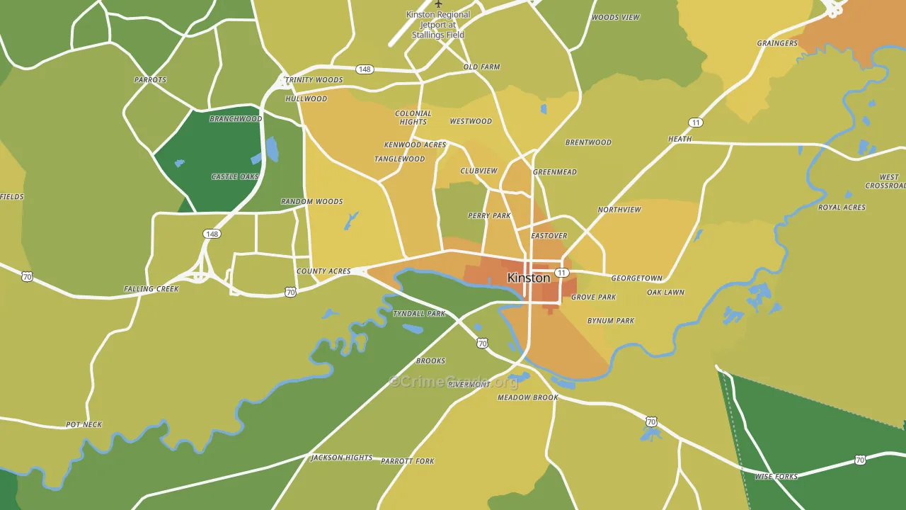 Kinston, NC Map of Vehicle Theft Rates