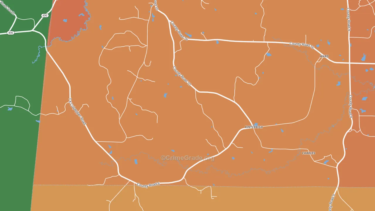 Kinterbish, AL Map of Vehicle Theft Rates
