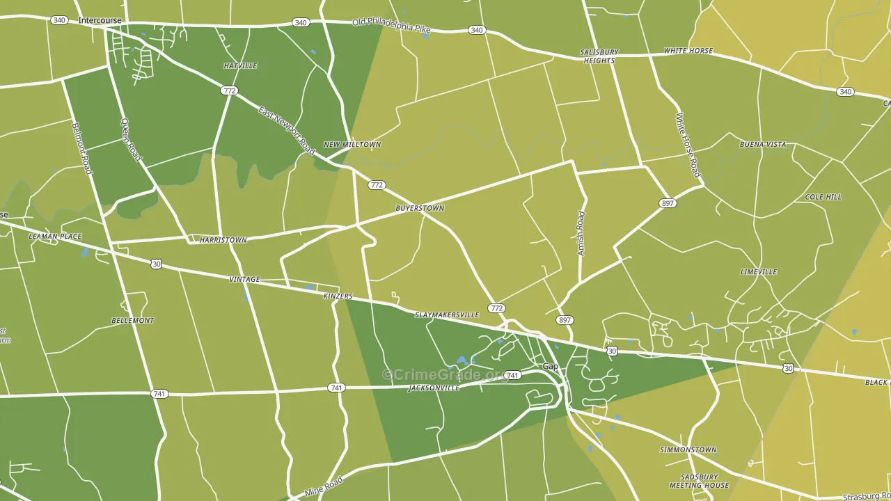 Kinzers, PA Map of Vehicle Theft Rates