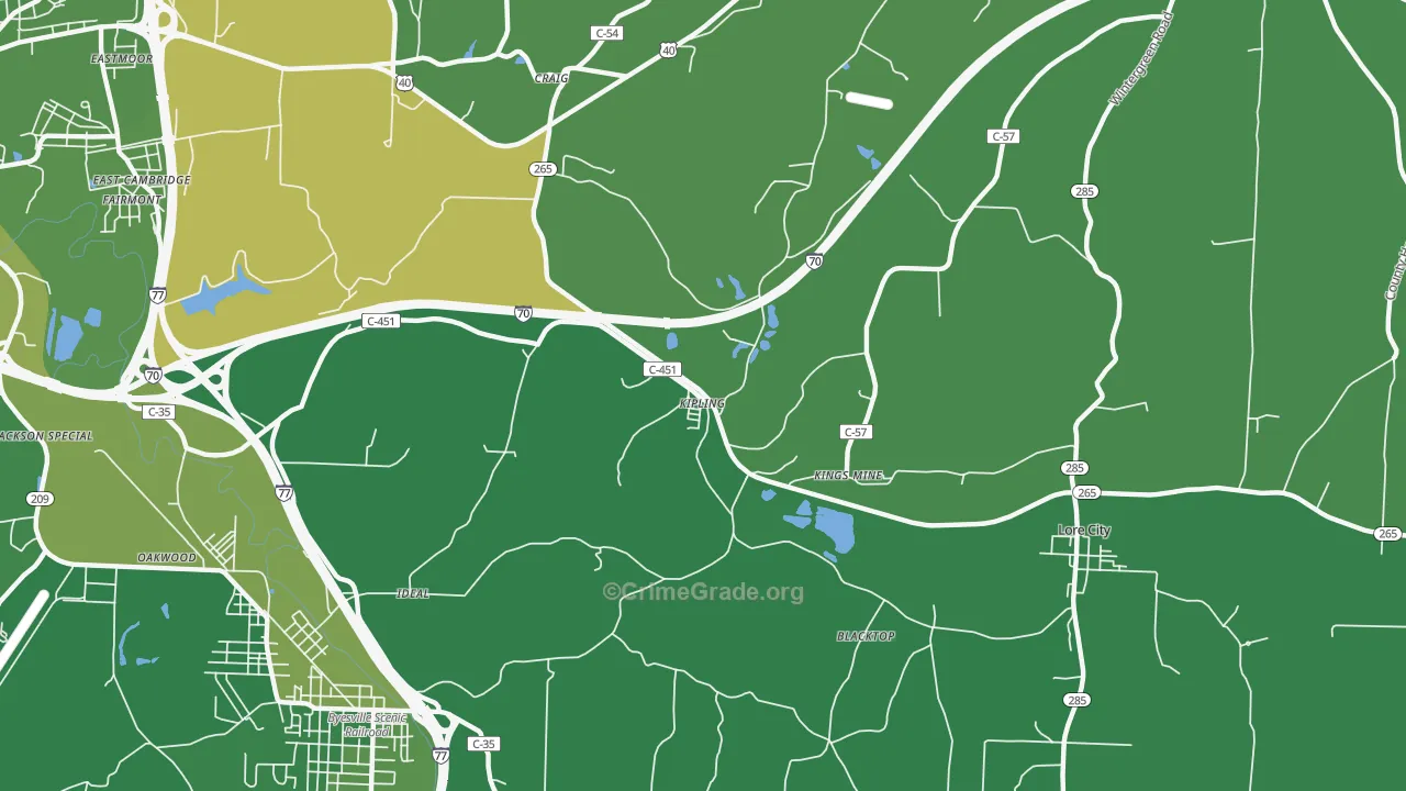 Kipling, OH Map of Vehicle Theft Rates
