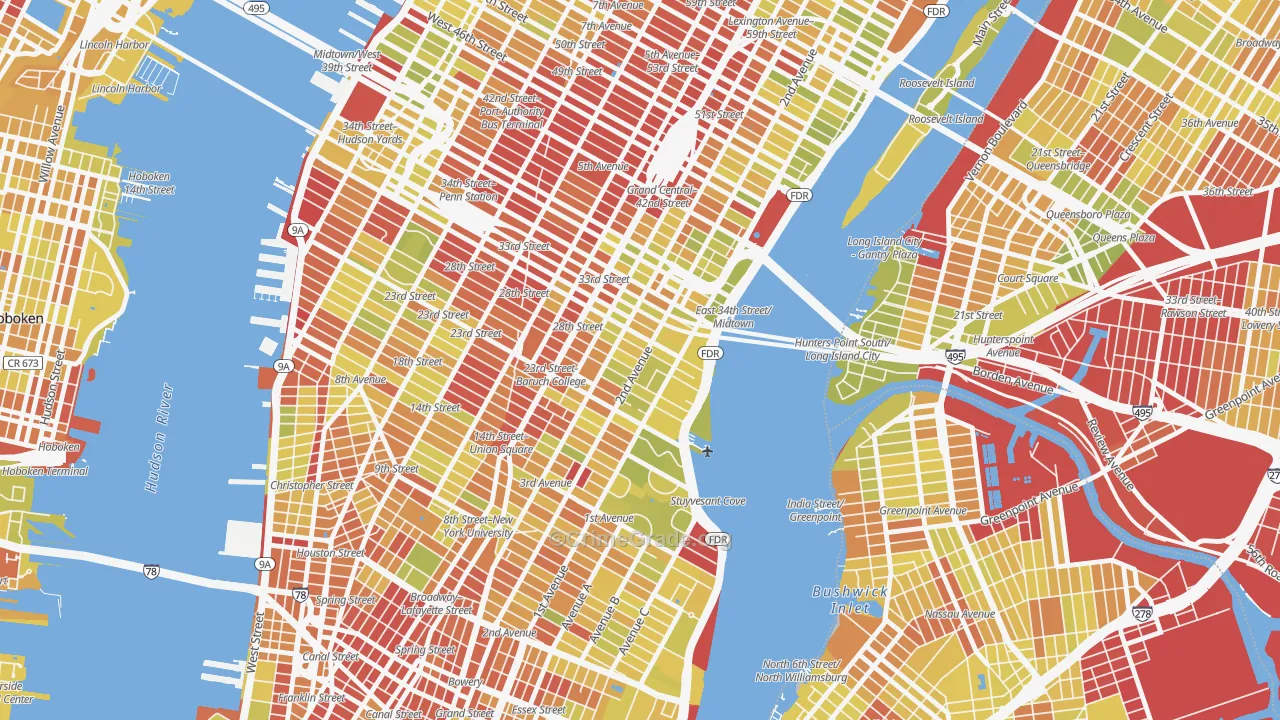 Kips Bay, Manhattan, NY Map of Vehicle Theft Rates