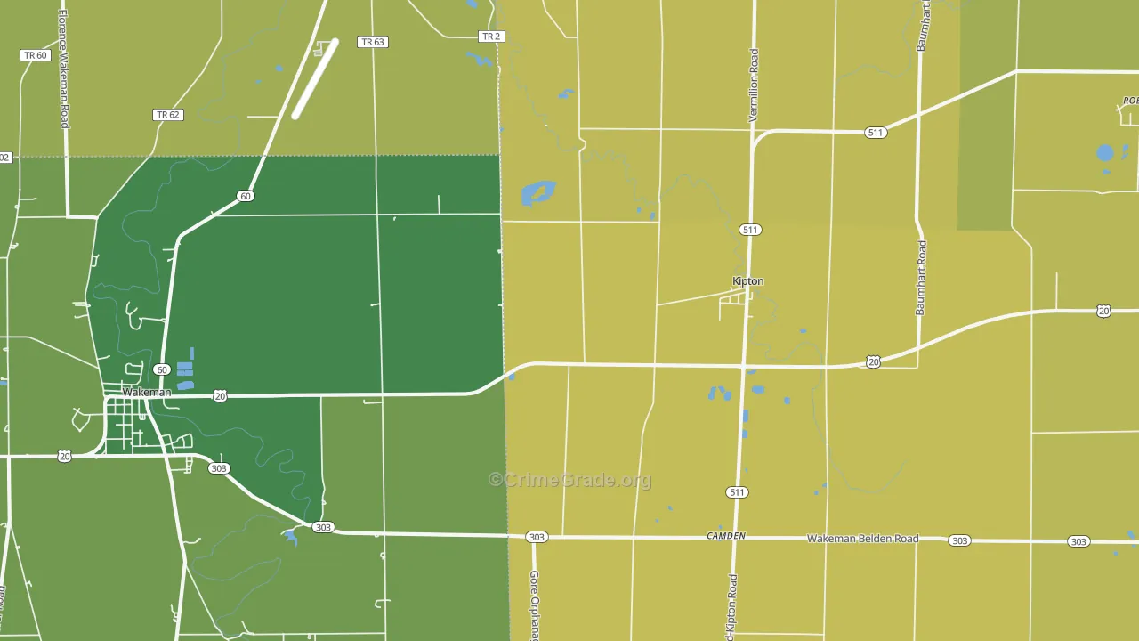 Kipton, OH Map of Vehicle Theft Rates