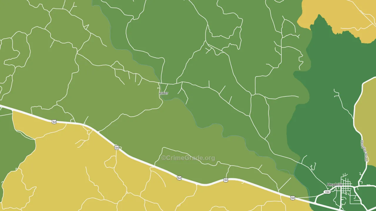 Kirby, MS Map of Vehicle Theft Rates