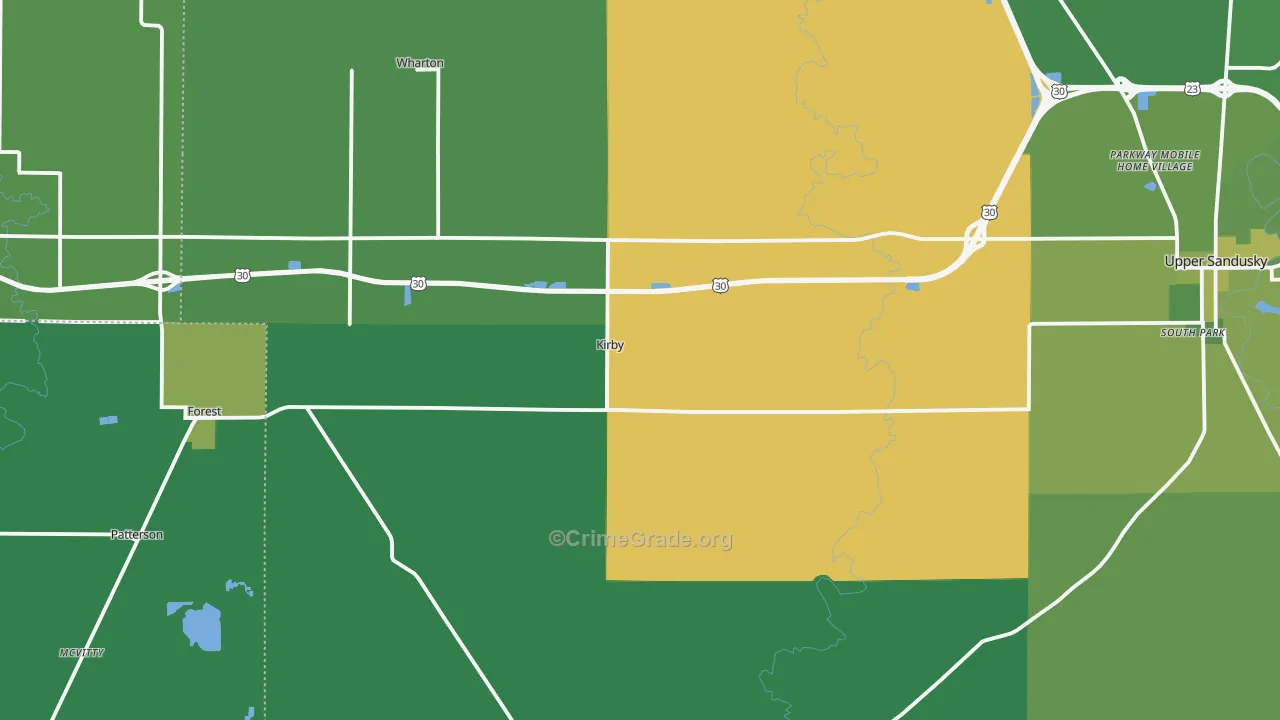 Kirby, OH Map of Vehicle Theft Rates