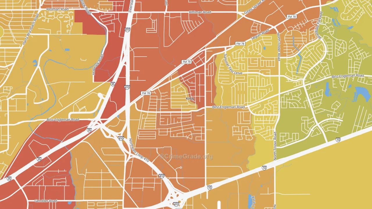 Kirby, TX Map of Vehicle Theft Rates